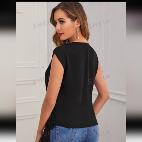 SHEIN Sleeveless Black Side Tie Wrap Blouse Shirt Size X-LARGE - Picture 4 of 5